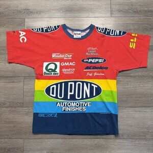 Vintage 1998 Jeff Gordon Shirt L Dupont Rainbow AOP Nascar 24 Sponsors Chase USA